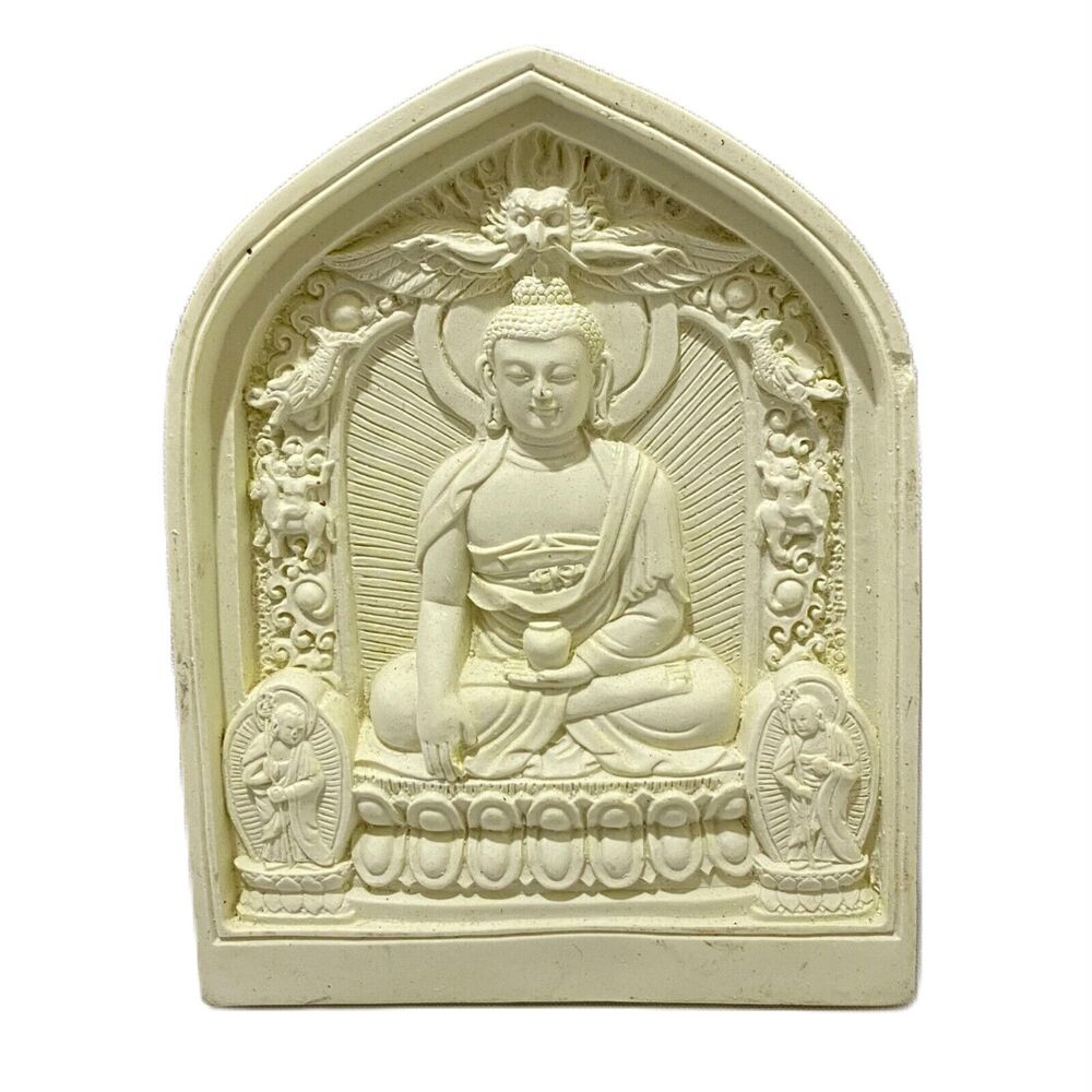 Handmade Buddhist Plaster Cast Small Buddah Plaque Vintage 4.5 X 3.5 X 0.5 Inch